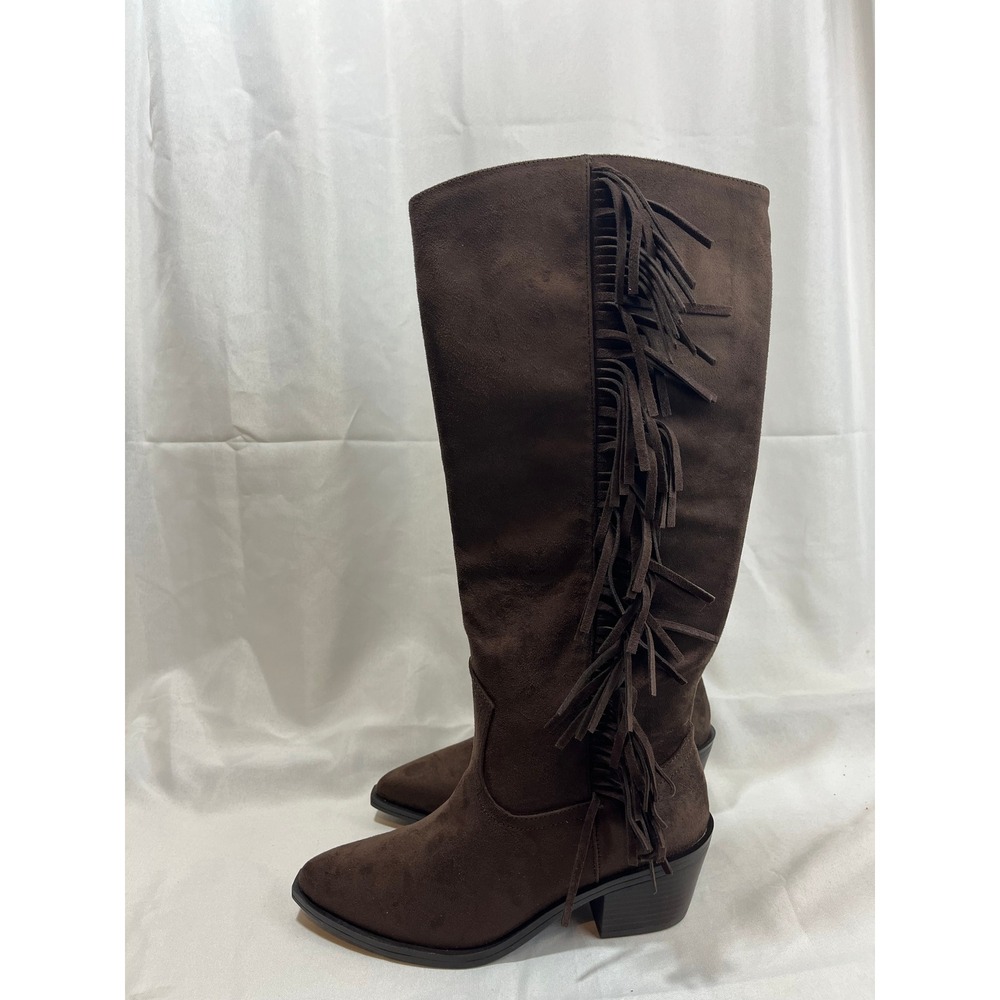Universal Thread Womens Brown Faux Suede Fringe Western Tall‎ Boots Size 8.5 NEW